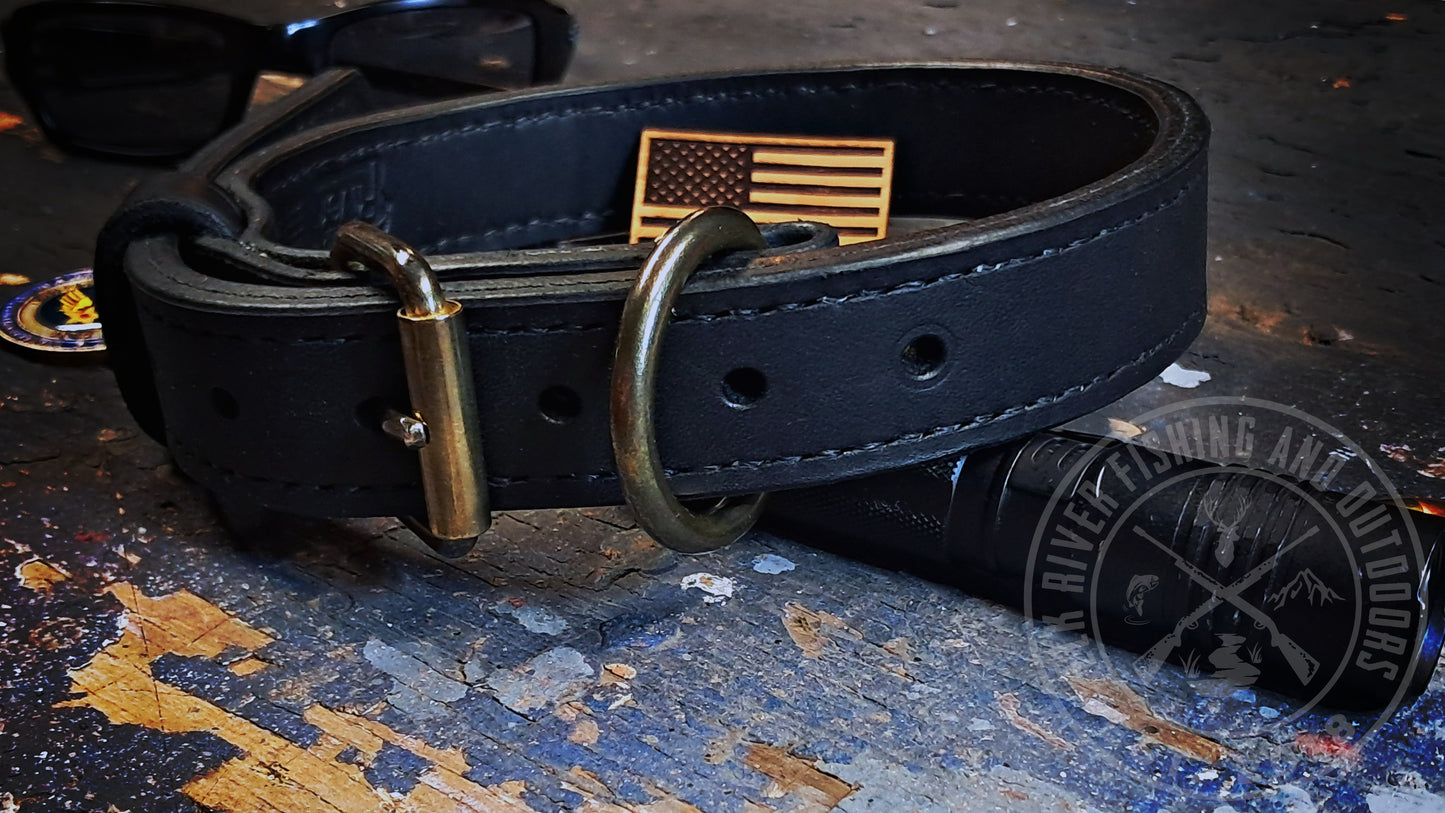 Black Harness Leather Working Dog Collar with Brass Hardware (18"-24" neck size)