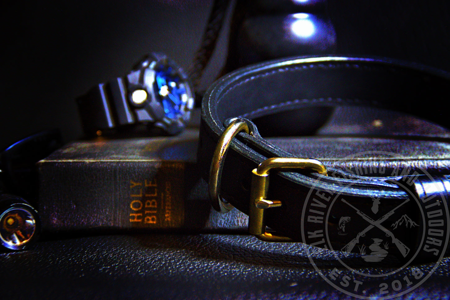 Black Harness Leather Working Dog Collar with Brass Hardware (18"-24" neck size)