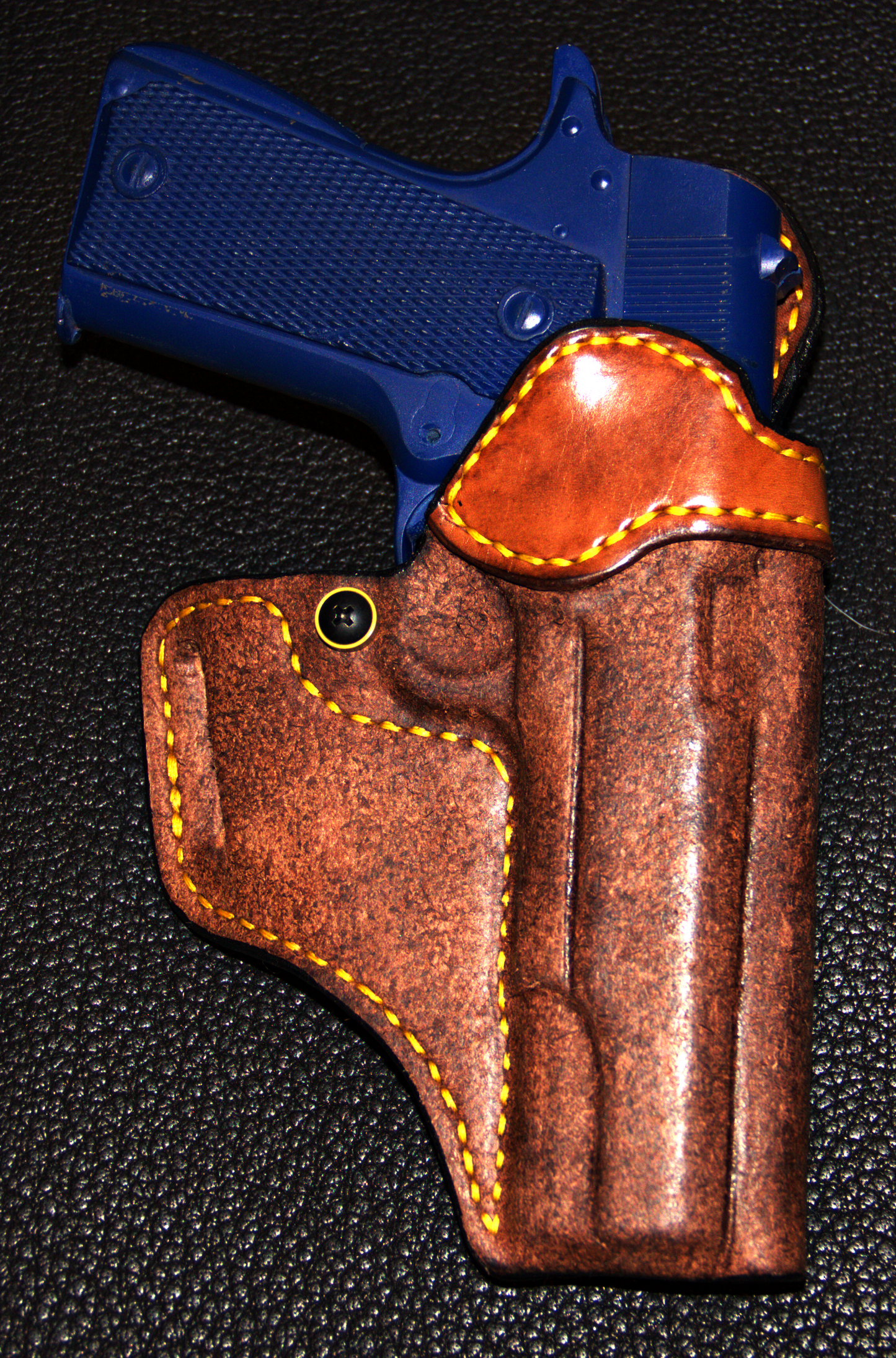 Rough Out and Burnished 1911 Avenger OWB Holster - Dark Brown - Ready to Ship